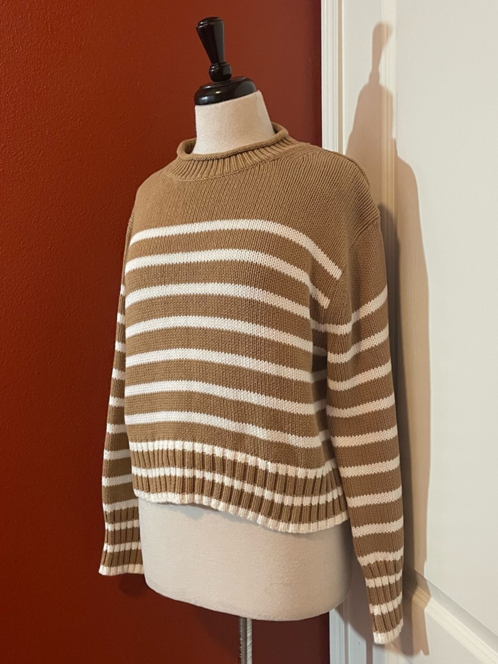 J Crew Women’s Striped 100% Cotton Slouchy Roll Neck Nautical Fisherman Sweater